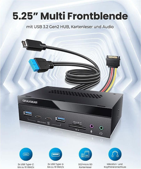 Graugear G-mp03cr-au Multi Front Panel 5.25" Bay Usb Hub & Card Reader