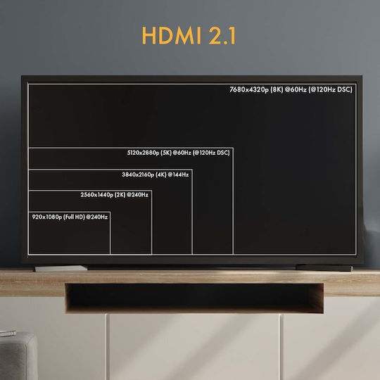 Claroc HDMI 2.1 Ултра Висока Скорост 48Gbps 4K 120Hz HDR VRR HDMI Кабел HDMI Мъжки - HDMI Мъжки 70м Черен