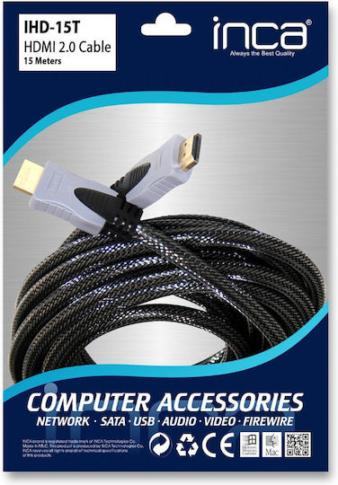 Inca HDMI 2.0 Premium High Speed 4K 60Hz HDR Cable HDMI Male - HDMI Male 15m Black