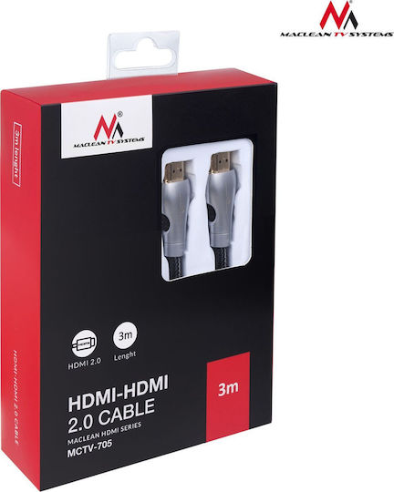 Maclean Energy HDMI 2.0 Premium High Speed 4K 60Hz HDR Cable HDMI male - HDMI male 3m Μαύρο