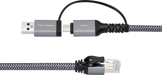 Cablu Adaptor Microconnect Cat6 FTP la USB A-C 10 Metri