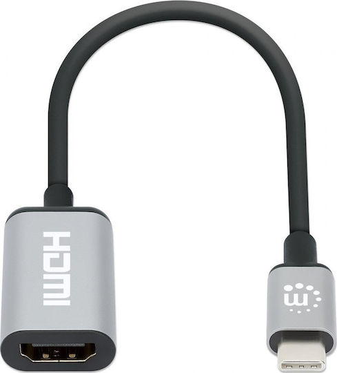 Manhattan Μετατροπέας USB-C male σε HDMI female Ασημί 1τμχ 153706