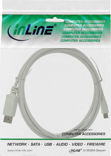 InLine DisplayPort / mini DisplayPort männlich zu DisplayPort / mini DisplayPort weiblich Weiß 1 Stück 17131