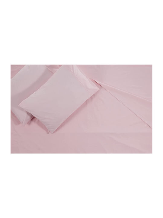 Tac Set Husă de Pilotă Bumbac Dublă cu 2 Fețe de Pernă & 1 Cearsaf 200x220 Basic Pink