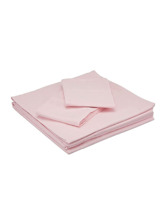 Tac Set Husă de Pilotă Bumbac Dublă cu 2 Fețe de Pernă & 1 Cearsaf 200x220 Basic Pink