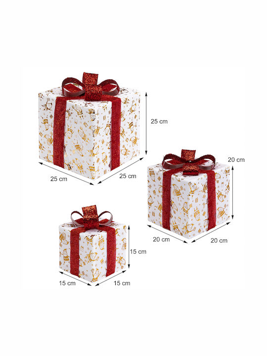 Bakaji Bakaji Set of 3 Lighted Christmas Gift Packages with Red Ribbon Warm White Light