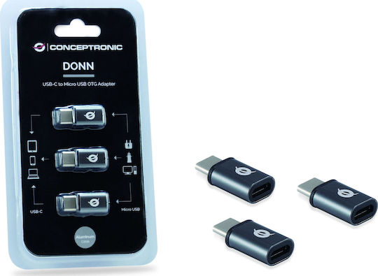 Conceptronic Μετατροπέας USB-C / micro USB male σε USB-C / micro USB female Γκρι 1τμχ DONN05G