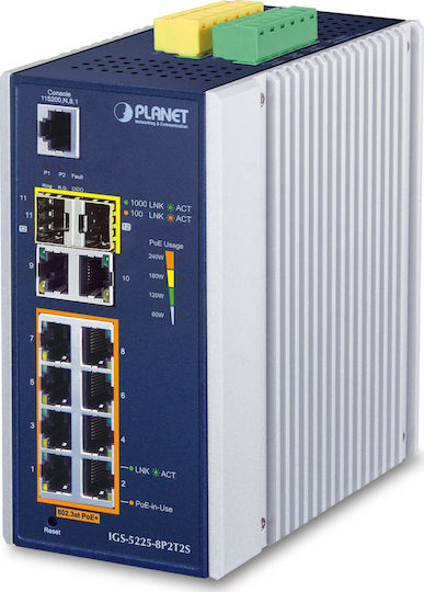 Planet IGS-5225-8P2T2S Managed L2 PoE+ Switch με 8 Θύρες Gigabit (1Gbps) Ethernet και 2 SFP Θύρες
