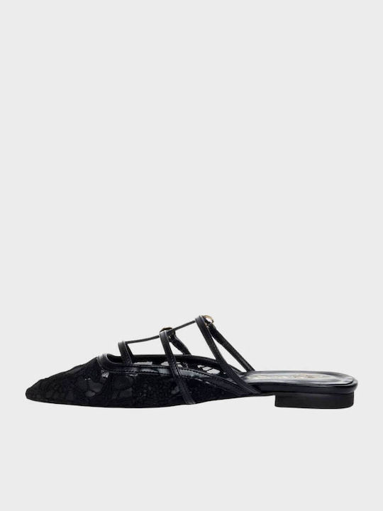 Flat Leather Mules in Black Color