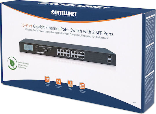 Intellinet LCD Screen Unmanaged L2 PoE+ Switch με 24 Θύρες Gigabit (1Gbps) Ethernet και 2 SFP Θύρες