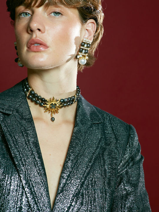 Desperate Design Choker από Ατσάλι με Πέρλες Μαύρο