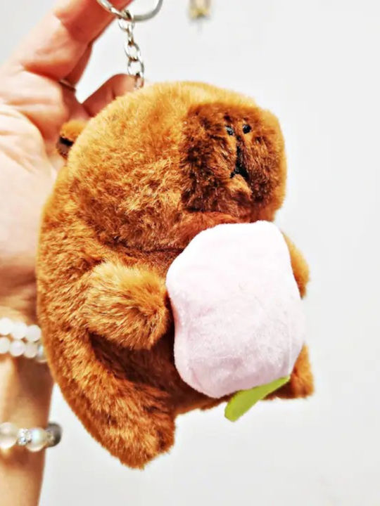 Jucărie Plus Breloc Tip Capybara Copii 3+ Ani Lungime 11cm Culoare Maro Roz Floare Abyz