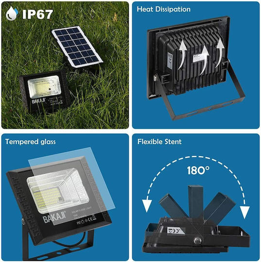 Bakaji Waterproof Solar LED Flood Light 10W Cold White 8000K with Photocell and Remote Control IP65