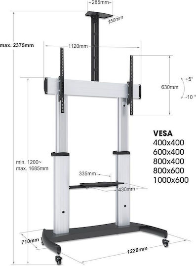 Manhattan Aluminum Heavy-Duty Height-Adjustable Multimedia 461672 TV Mount Floor up to 100" and 100kg