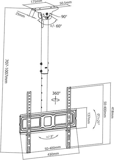 Maclean Energy Maclean MC943 TV Mount Ceiling with Arm up to 50" and 35kg
