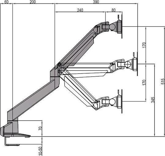 Multibrackets Gas Lift Arm Επιτραπέζια Βάση Τηλεόρασης με Βραχίονα έως 32" και 21kg Μαύρο