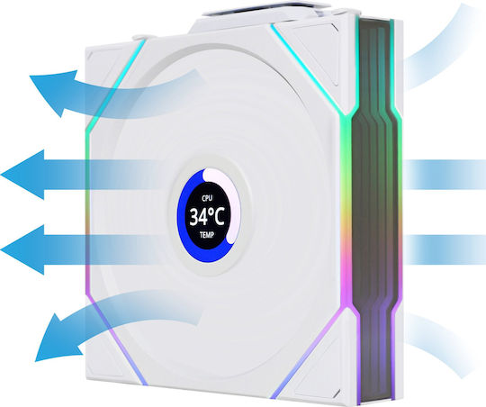 Lian Li UNI FAN TL Wireless LCD Reverse Blade Case Fan 120mm (1900rpm / 54.3cfm) with ARGB Lighting and 4-Pin PWM / 9-Pin White Connection