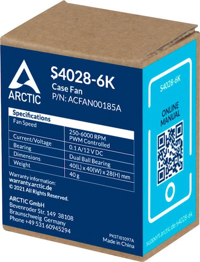 Arctic S4028-6K Case Fan 6000rpm 7.1cfm Without LED Lighting And 4-Pin PWM Connection