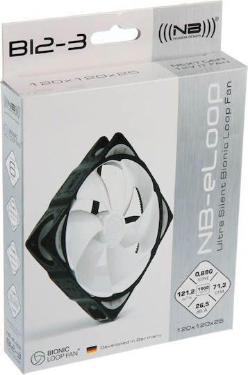 Noiseblocker NB-eLoop Bionic B12-3 Case Fans 120mm Max Fan Speed 1900rpm Max Air Flow 71.34cfm Without LEDs Connection 3-Pin