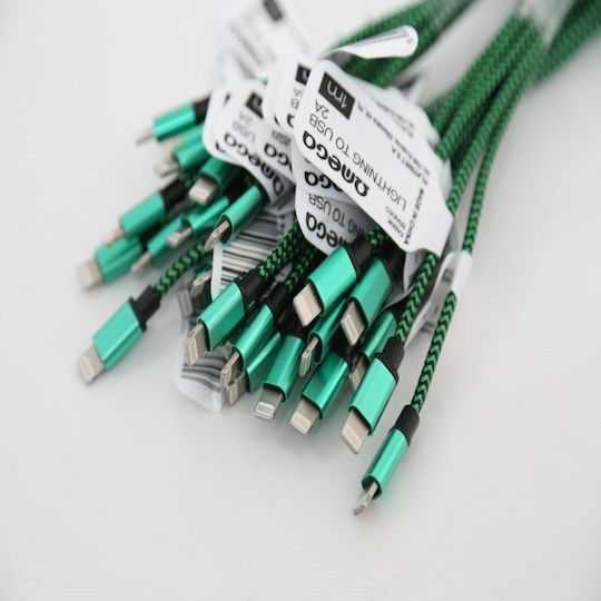 Omega Cordyl Fabric Cable Cable Braided Lightning To Usb 2a Polybag Oem 1m Green 44039