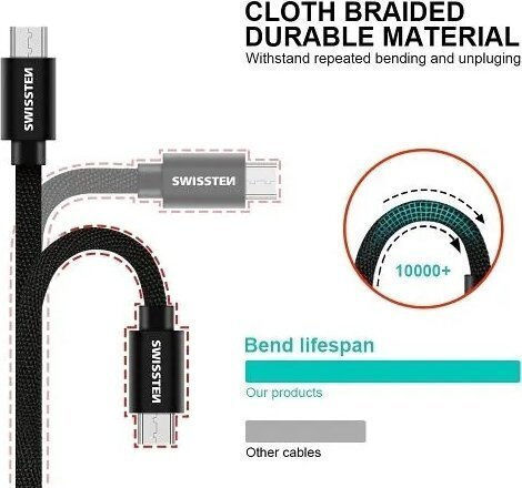 Swissten Braided USB-A to Lightning Cable Silver 2m