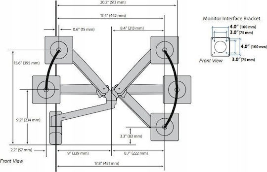 Ergotron Wall Mounted Stand Monitor up to 34" with Arm (45-505-224)