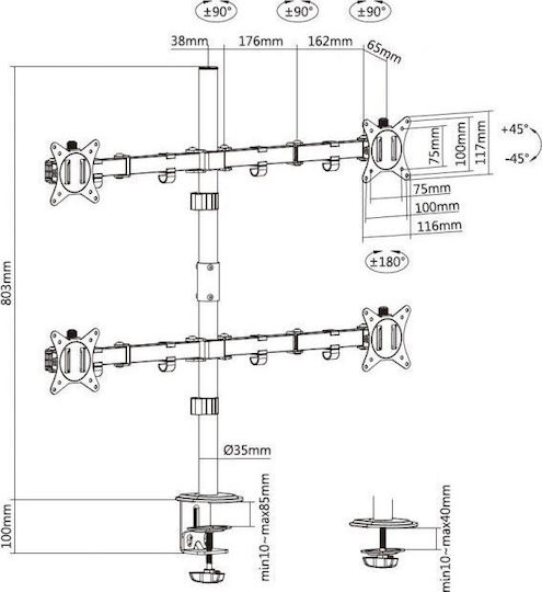 Equip Βάση Γραφείου για 4 Οθόνες έως 32" με Βραχίονα (650159)