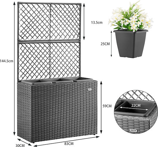 Bakaji Planter Box Plastic Grey 22x33.6x25cm.