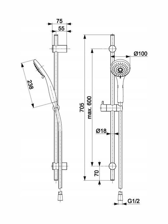 KFA Duschsäule ohne Armatur Silber