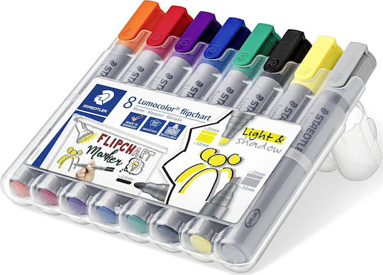 Staedtler Staedtler Lumocolor Flipchart Marker 356/356b 8 Pieces Set Refillable Dry Safe Washable Blocked Tip 1 Piece 356 Swp8