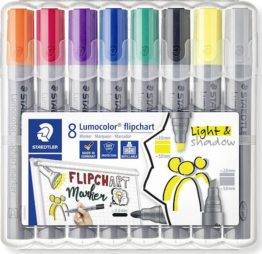 Staedtler Staedtler Lumocolor Flipchart Marker 356/356b 8 Pieces Set Refillable Dry Safe Washable Blocked Tip 1 Piece 356 Swp8
