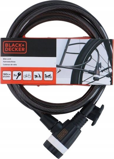 Κλείδωμα Ποδηλάτου Καλώδιο Κλειδαριά 10x1800mm Βάση Black+decker