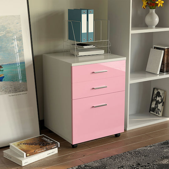 Bakaji Office Drawer Wooden MDF Printer Cabinet 3 Drawers Pink 02842086