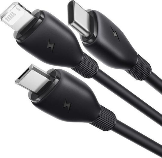 Baseus Charging Regular USB to micro USB / Lightning / Type-C Cable 3.5A Μαύρο 0.8m
