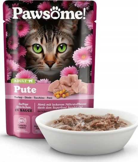 Pawsome Υγρή Τροφή για Ενήλικες Γάτες σε Κονσέρβα με Γαλοπούλα 85gr