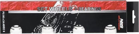 Nils Extreme Pu Wheels 80x24 82a Matte White 4 Pcs + Abec-9 Bearings 8 Pcs