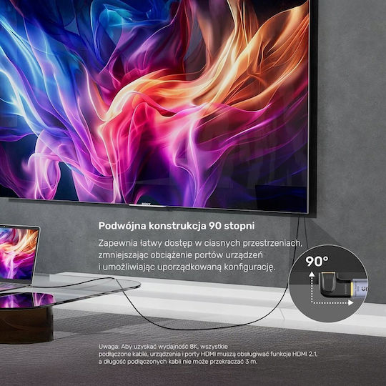 Προσαρμογέας Unitek Επίπεδος Γωνιακός 8k Hdmi 90 270 Μοίρες