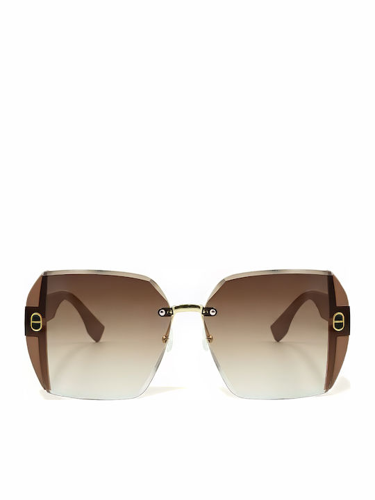 Optosquad Women's Sunglasses with Gold Metal Frame and Brown Gradient Lens 10044