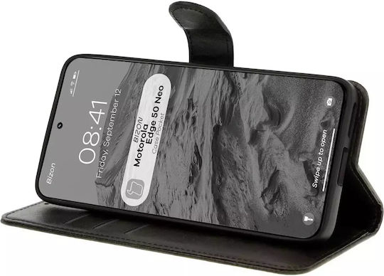 Bizon Case Pocket Wallet Piele artificială / Silicon / Tempered Glass Negru (Motorola Edge 50 Neo)
