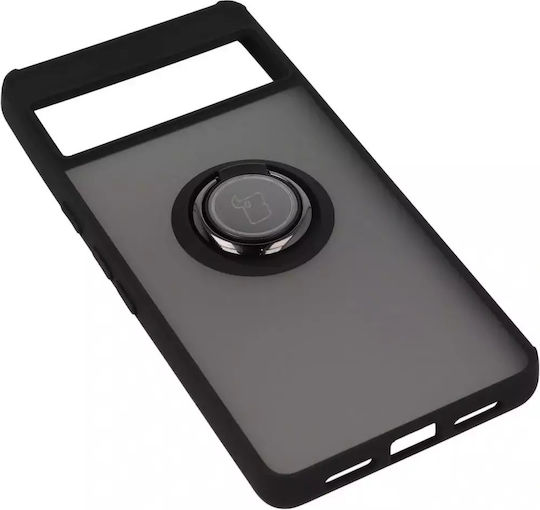 Bizon Hybrid Ring Back Cover Σιλικόνης / Tempered Glass Μαύρο (Google Pixel 7)