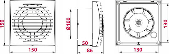Awenta Επιτοίχιος Εξαεριστήρας Μπάνιου 100mm Λευκός