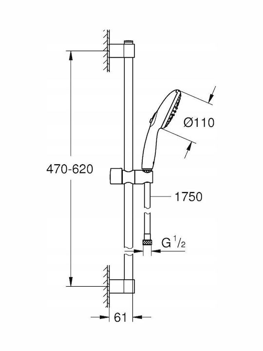 Grohe Στήλη Ντουζ χωρίς Μπαταρία Ασημί