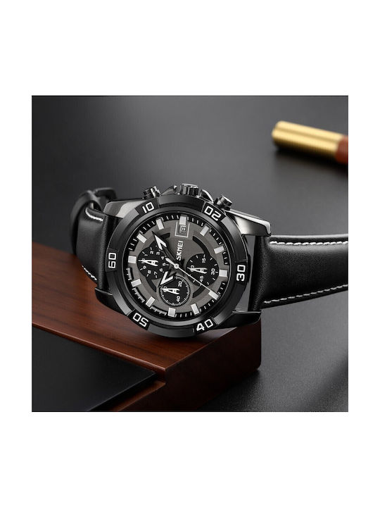 Skmei Men's Watch Battery with Black Leather Strap