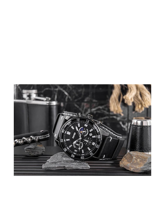 Skmei Men's Watch Chronograph Battery with Black Leather Strap