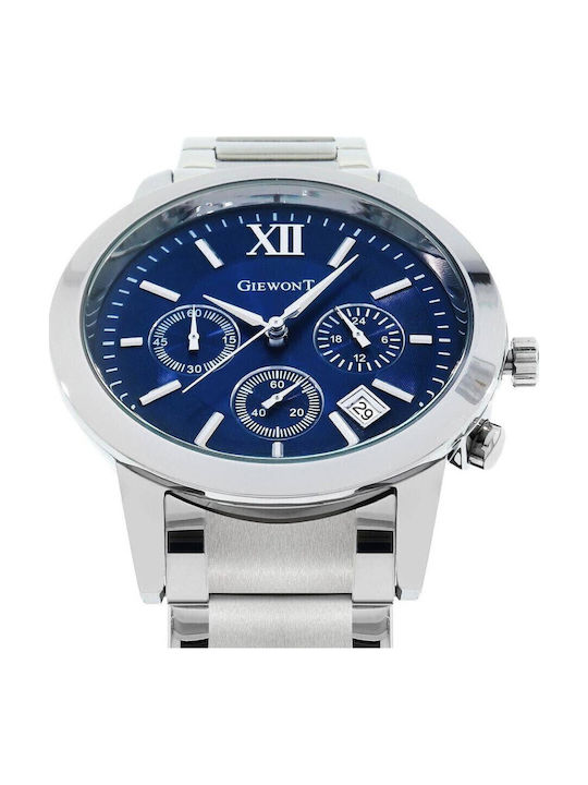 Men's Watch 44mm Chronograph Battery with Silver Metal Strap