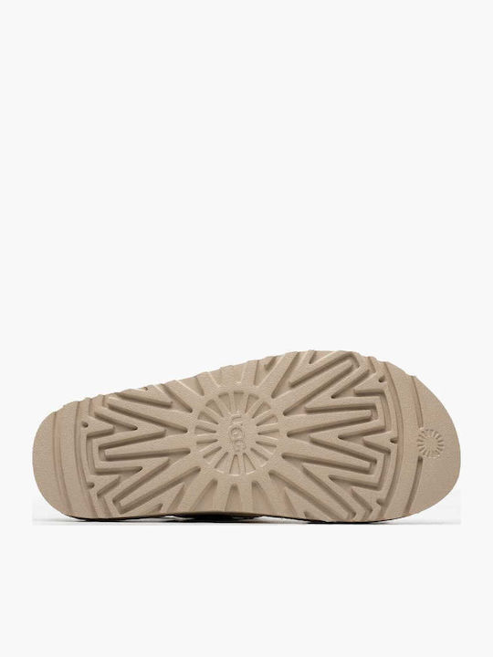 Goldenstar Leather Women's Flat Sandals Flatforms in Beige Color