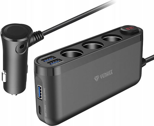 Yenkee Car Charger with Ports: 3xUSB 1xType-C 3xLighter