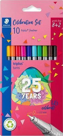 Staedtler Fineliner Triplus Celebration Set 8 + 2 Line Width 0.3 Mm Triangular Dry Safe Assorted Yellow 1 Piece 334 Bk10ta