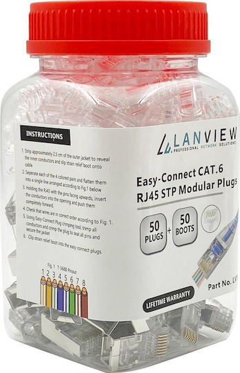 Lanview Rj45 Stp Plug Cat6 Awg23-24 Stranded Solid Conductor Easy-connect 50 Pcs Box