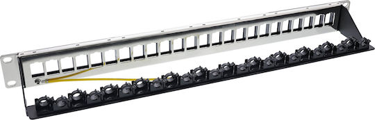 Inline 24-port Patch Panel Empty Keystone Panel 19" 1u Black Ral9005